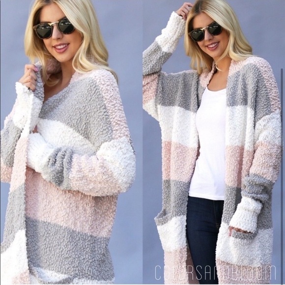 colorsandbloom Sweaters - Cotton Candy Popcorn Textured Open Cardigan